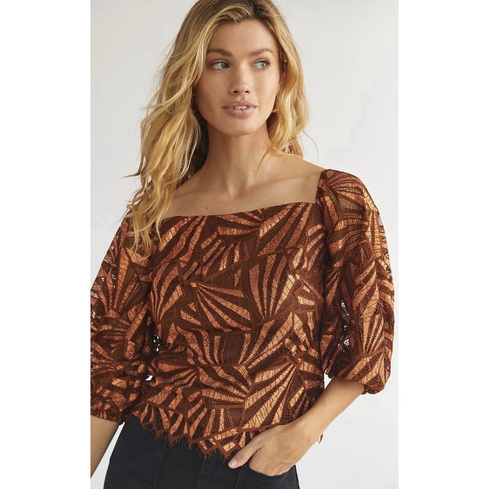 Anthropologie Eva Franco Shine $180. NEW Blouse Womens SZ S Lace Boho Lace
